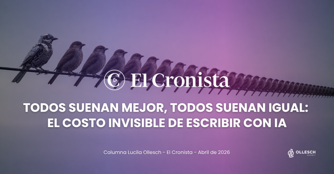 Portada de la columna “Todos suenan mejor, todos suenan igual: el costo de hablar como la IA” publicada por Lucila Ollesch en El Cronista.