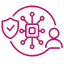 Pink circular line drawing of a playful dog silhouette (logo).