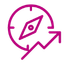 Purple circular logo featuring a stylized rocket launching inside, outlined in pink.